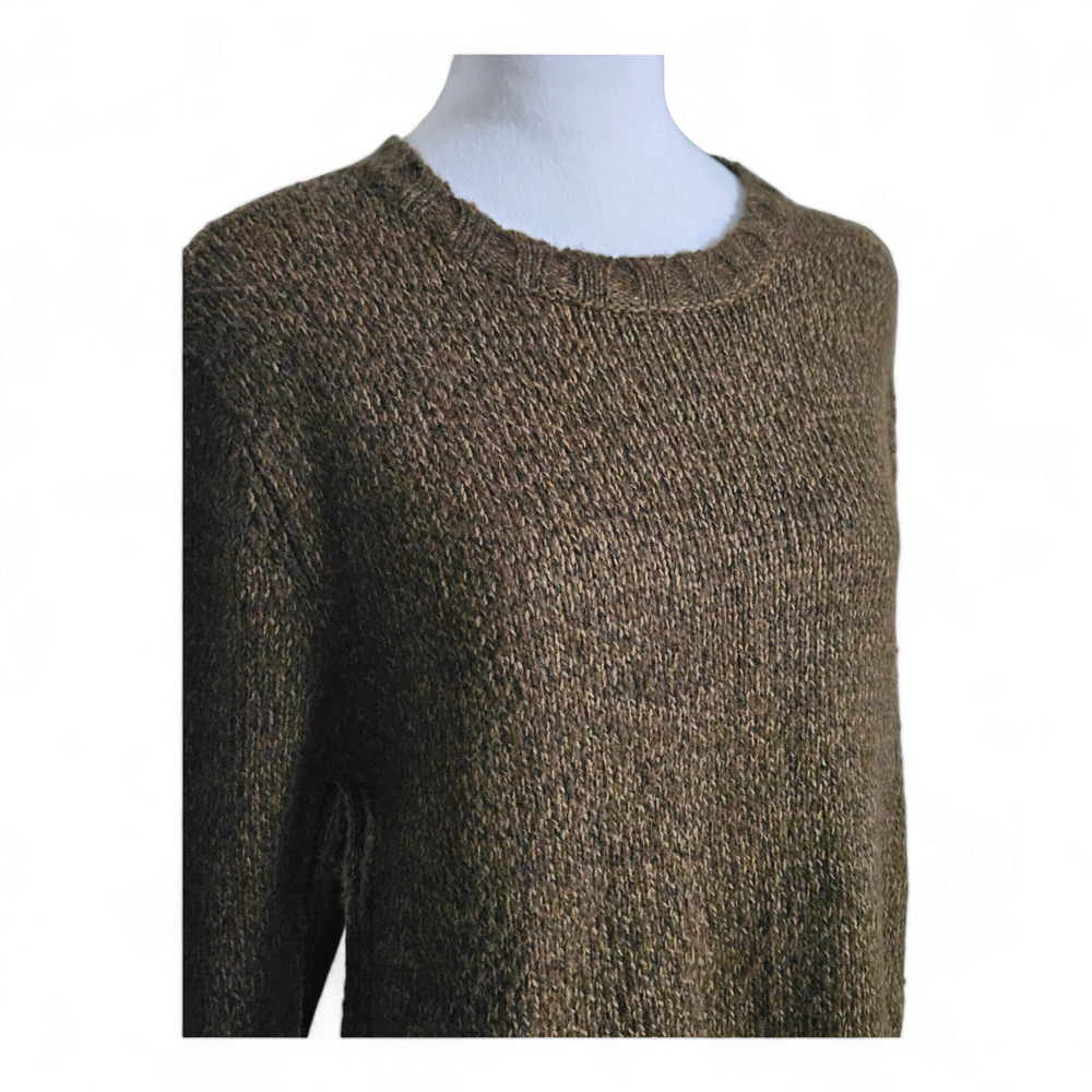 RD Style Green Womens Crew Neck Knit Sweater Side Slits Sz Medium